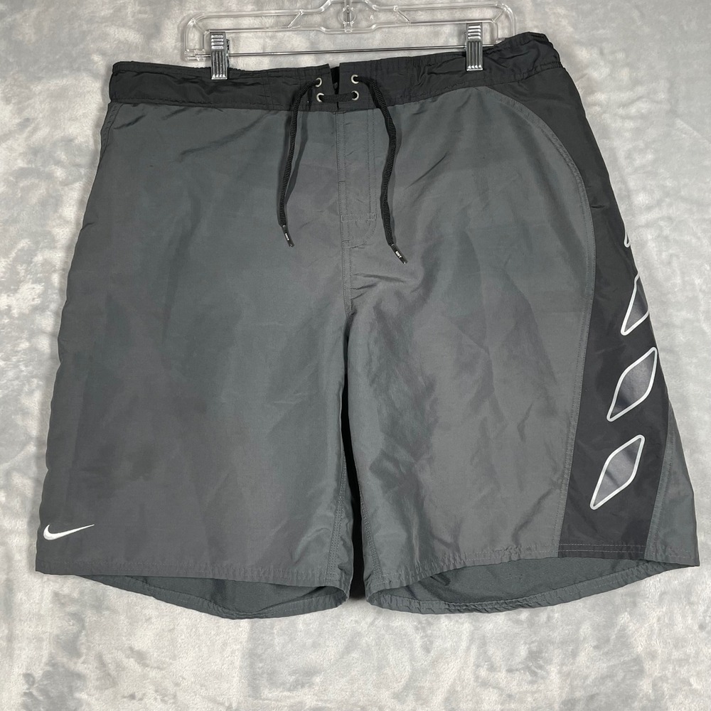 Nike Mens XXL Grey Black Mesh Lined Swim Trunks Board Shorts RN37966